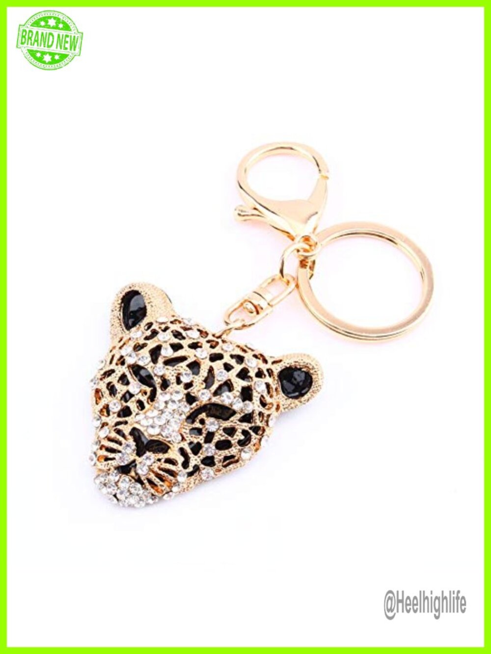 Leopard Head Purse Charm Keychain Rhinestone Bag Accessory